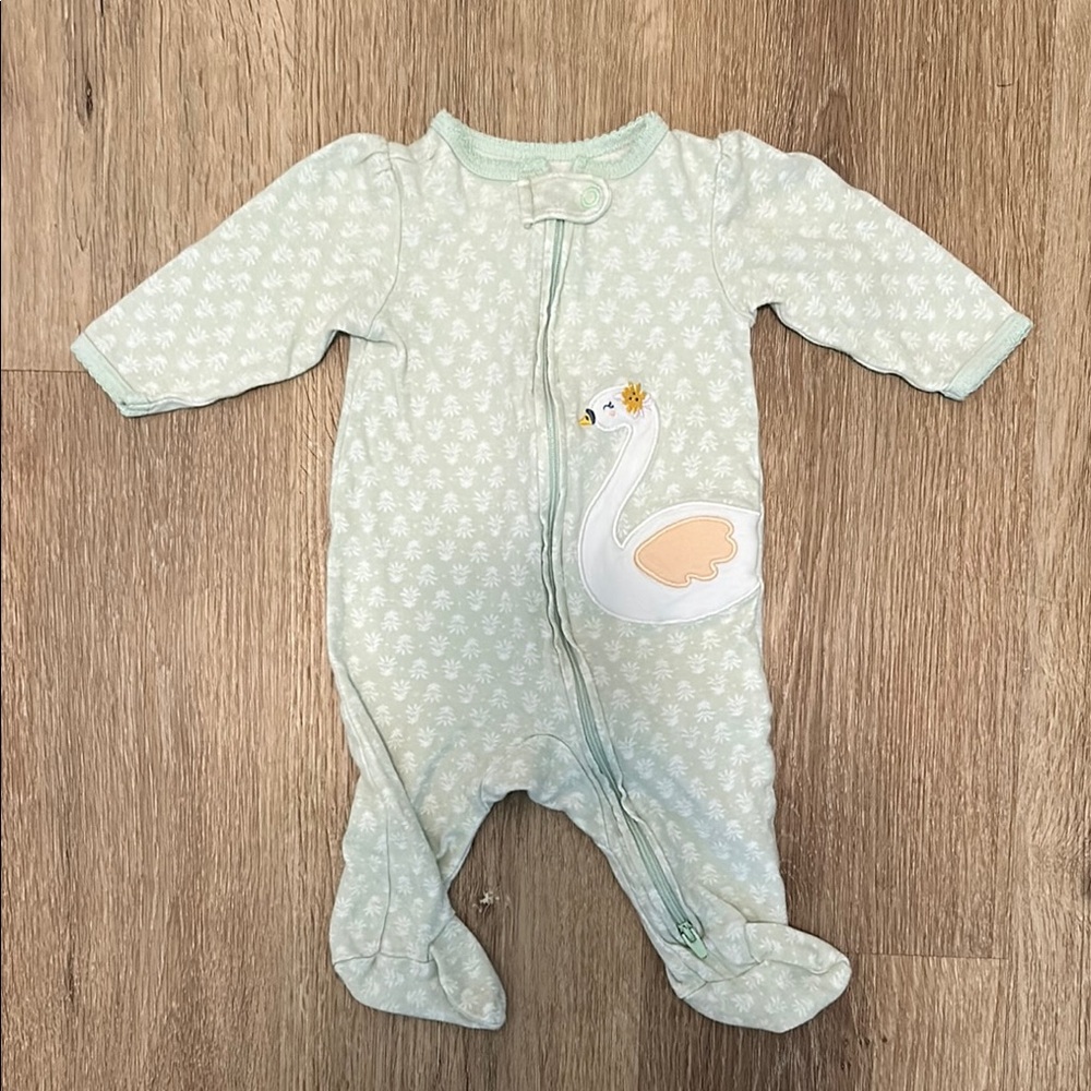 Carter's Mint and White One Piece with Swan Design